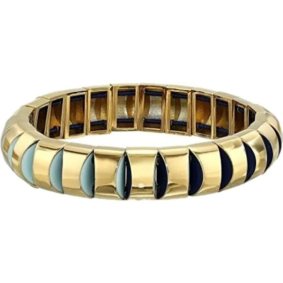 Kate Spade Gold Black-White Pop Enamel Sliced Scallop Stretch Metal Bracelet - Picture 2 of 4
